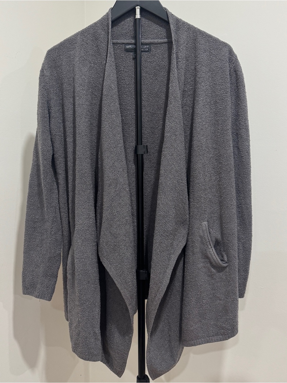 Barefoot Dreams Open-Front Draped Cardigan in Charcoal Gray